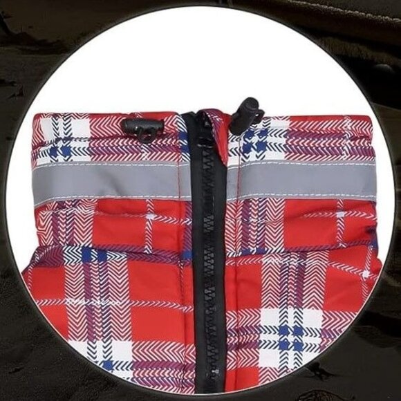 BeautyZoo Plaid Dog Coat Jacket M Fleece Harness Built in Reflective Waterproof - Picture 3 of 4